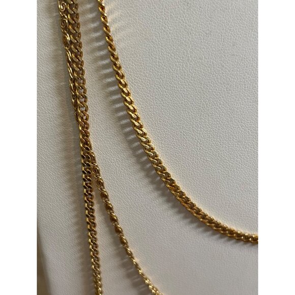 Vintage Gold-Tone Multi-Strand Chain Necklace With Decorative Clasp - Picture 11 of 13